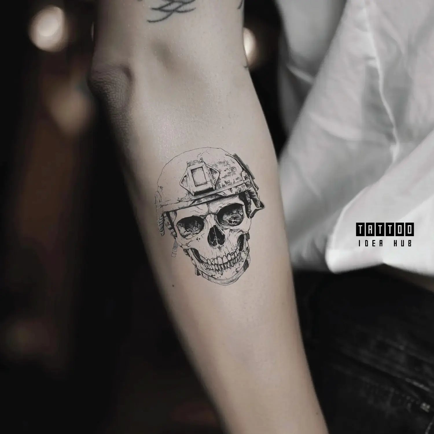 military skull forearm temporary tattoo idea design