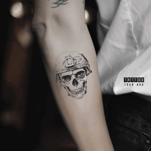 military skull forearm temporary tattoo idea design