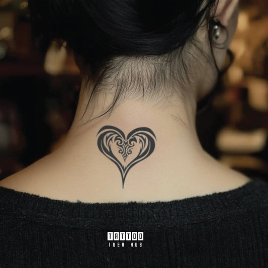 simple tribal heart symbol neck temporary tattoo idea design