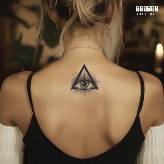 all seeing third eye neck temporary tattoo idea design