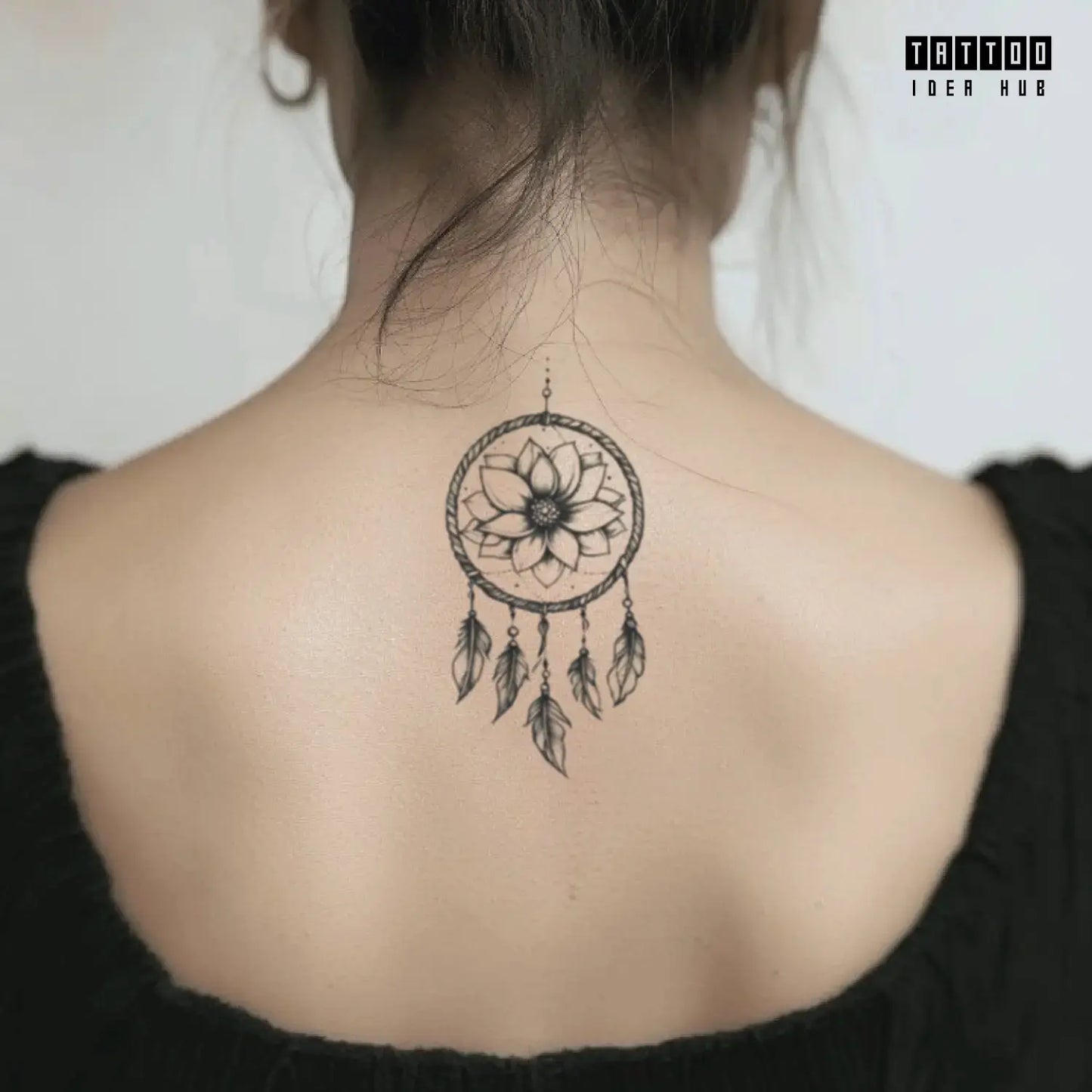 flower dreamcatcher neck temporary tattoo idea design