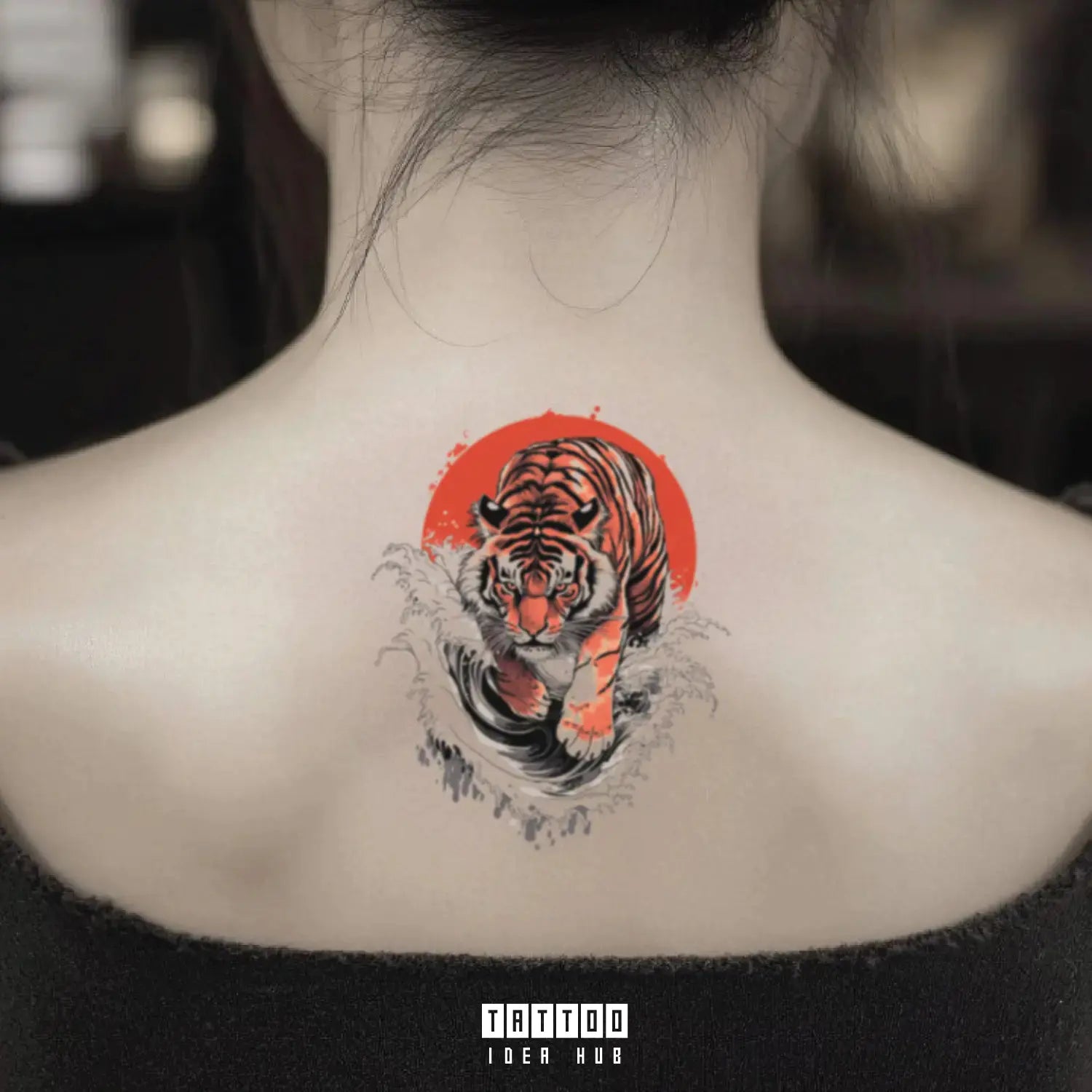 japanese tiger neck temporary tattoo idea design