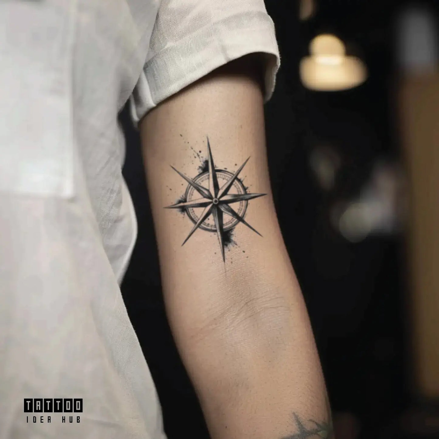 simple nautical compass bicep temporary tattoo idea design