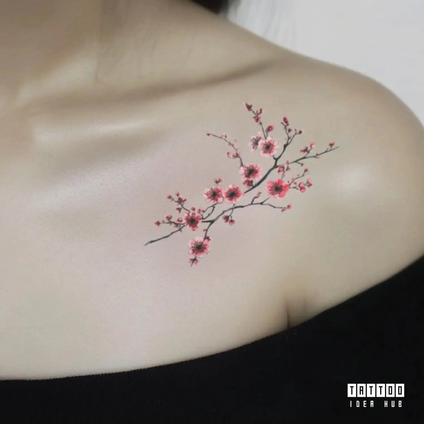 japanese cherry blossom flowers shoulder temporary tattoo idea design