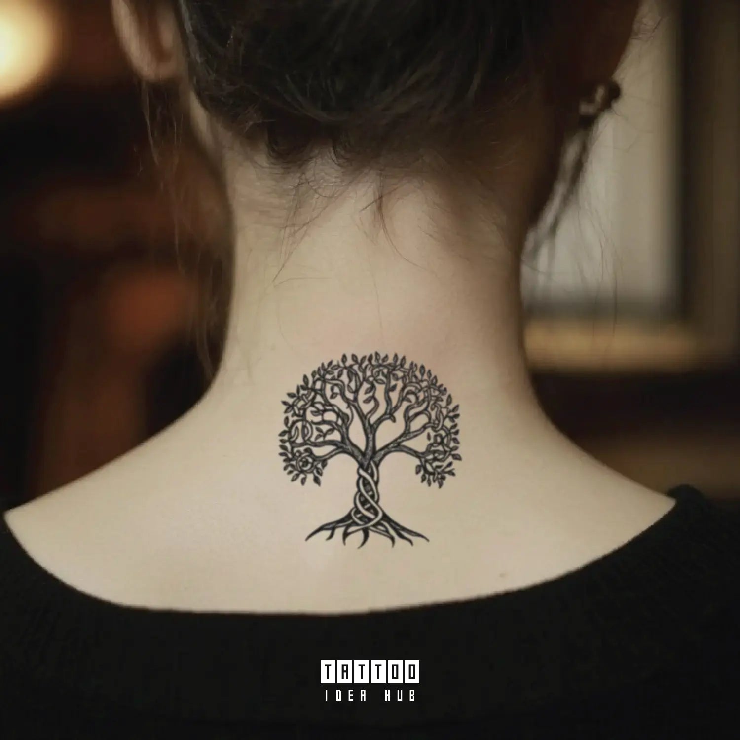 simple celtic tree of life neck temporary tattoo idea design