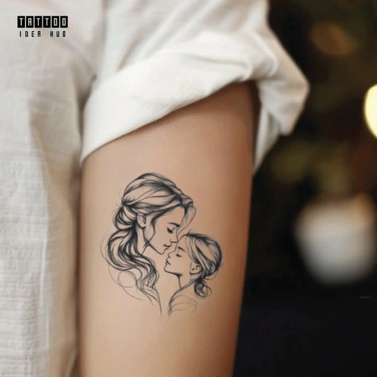 simple mother daughter bicep temporary tattoo idea design