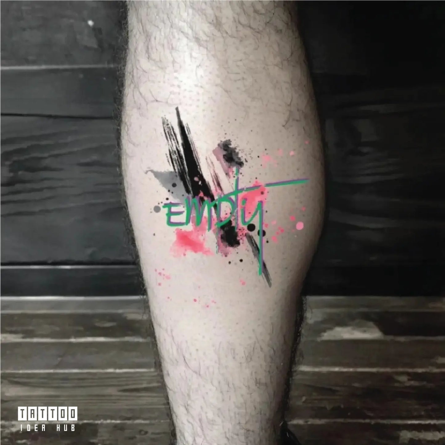 empty word watercolor lettering leg temporary tattoo idea design