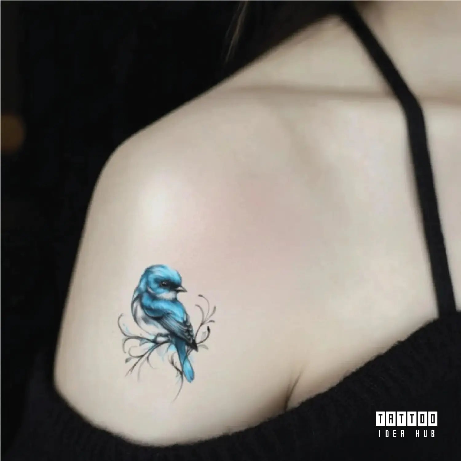 simple blue bird shoulder temporary tattoo idea design