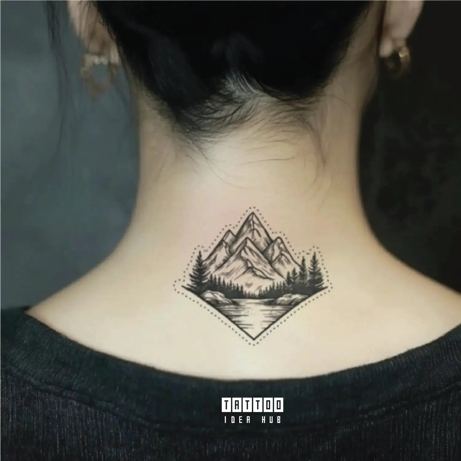 simple geometric mountain outline neck temporary tattoo idea design