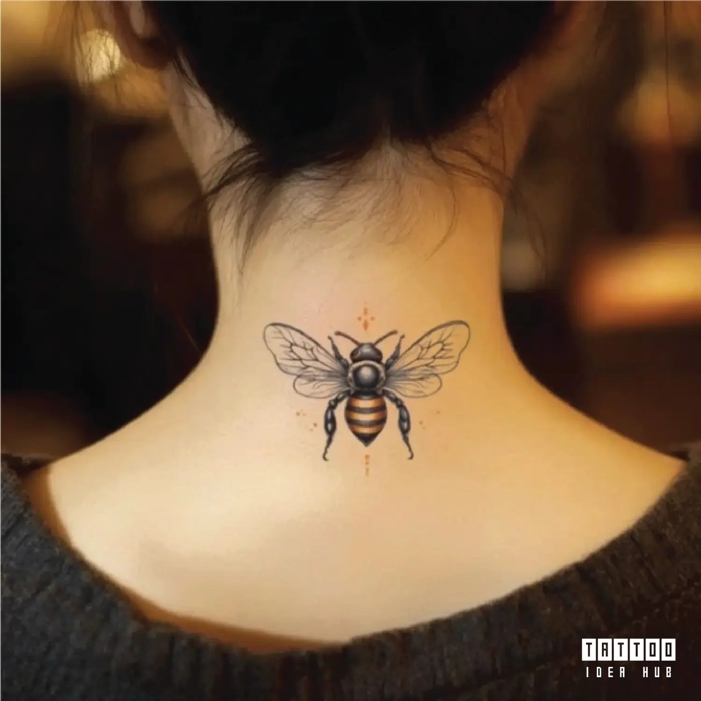 simple vintage bee neck temporary tattoo idea design