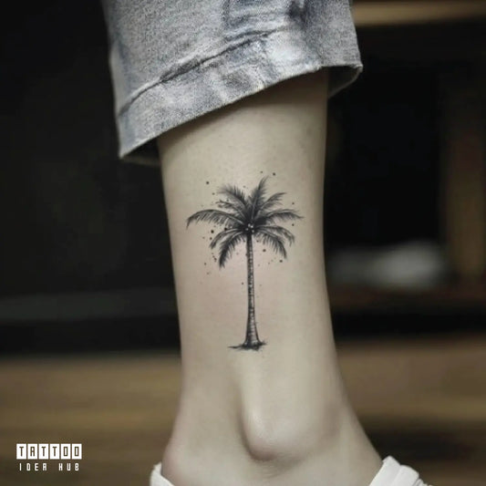 simple minimalist palm tree ankle temporary tattoo idea design