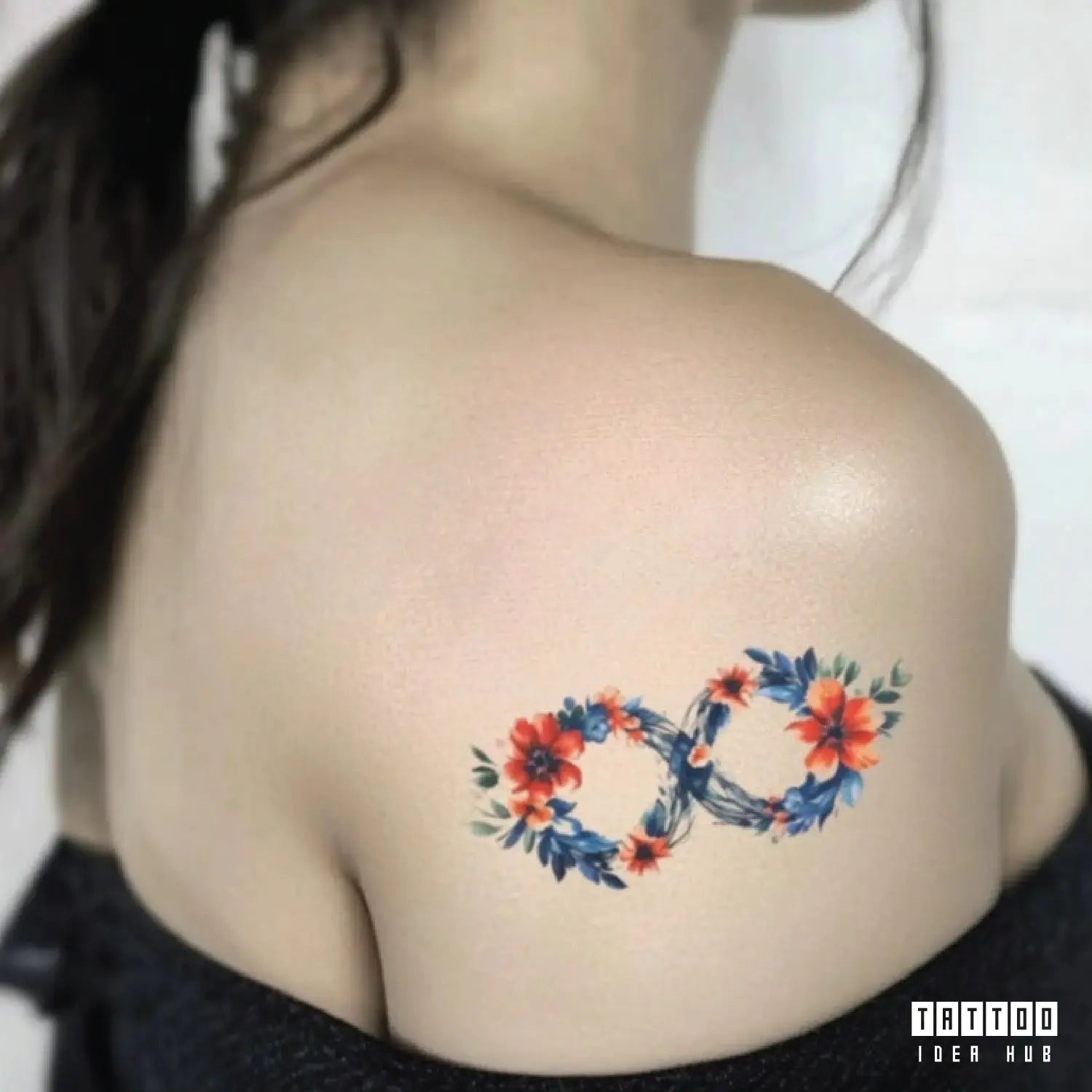 flower infinity symbol shoulder temporary tattoo idea design