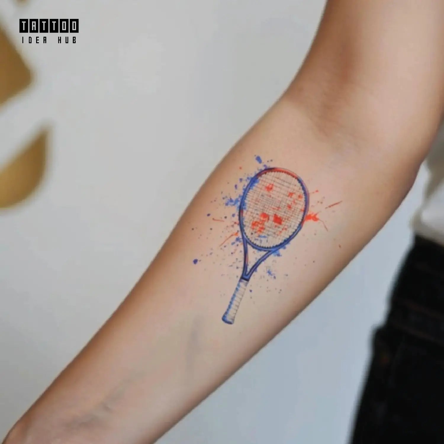 watercolor tennis racket forearm temporary tattoo idea design