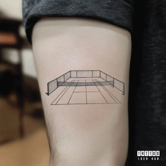 tennis court outline bicep temporary tattoo idea design