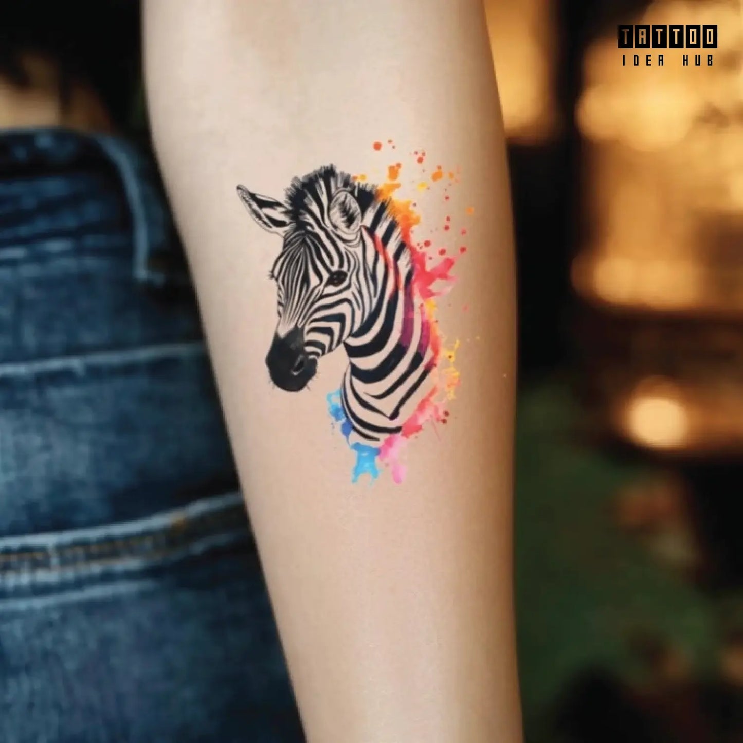 watercolor zebra forearm temporary tattoo idea design