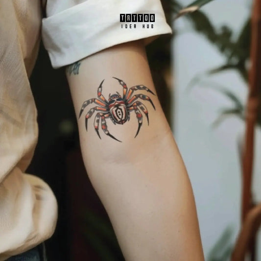 traditional spider bicep temporary tattoo idea design