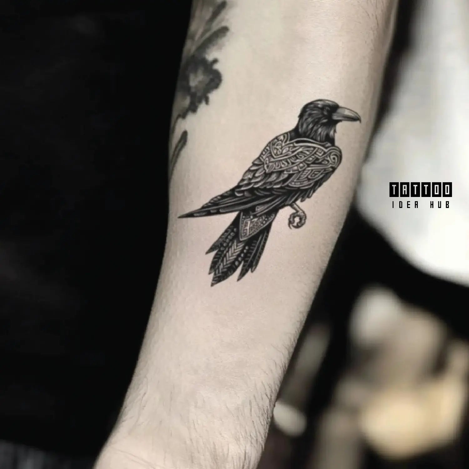 nordic viking raven forearm temporary tattoo idea design