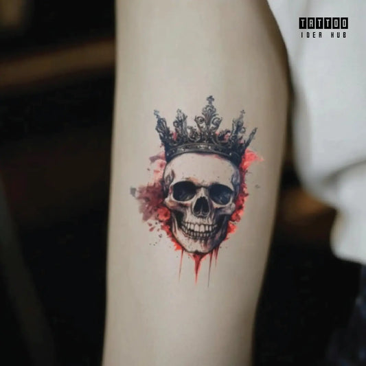 skull crown bicep temporary tattoo idea design