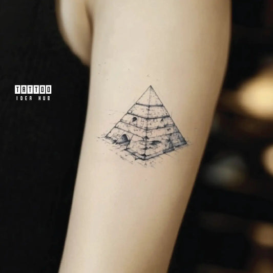 egyptian pyramid outline bicep temporary tattoo idea design