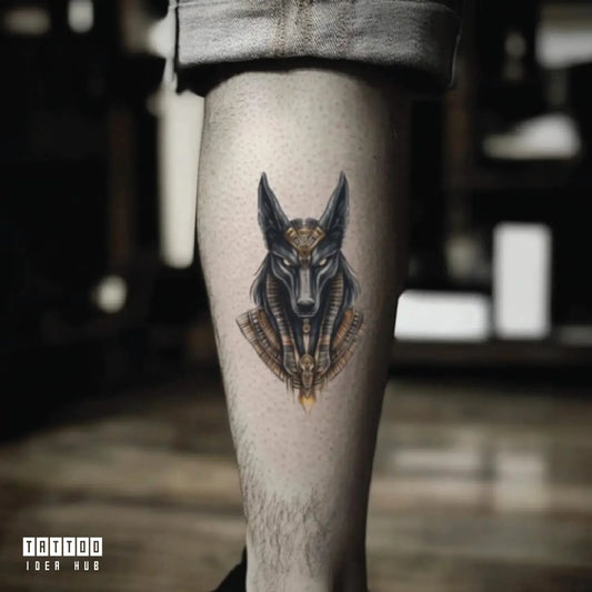 egyptian anubis leg temporary tattoo idea design