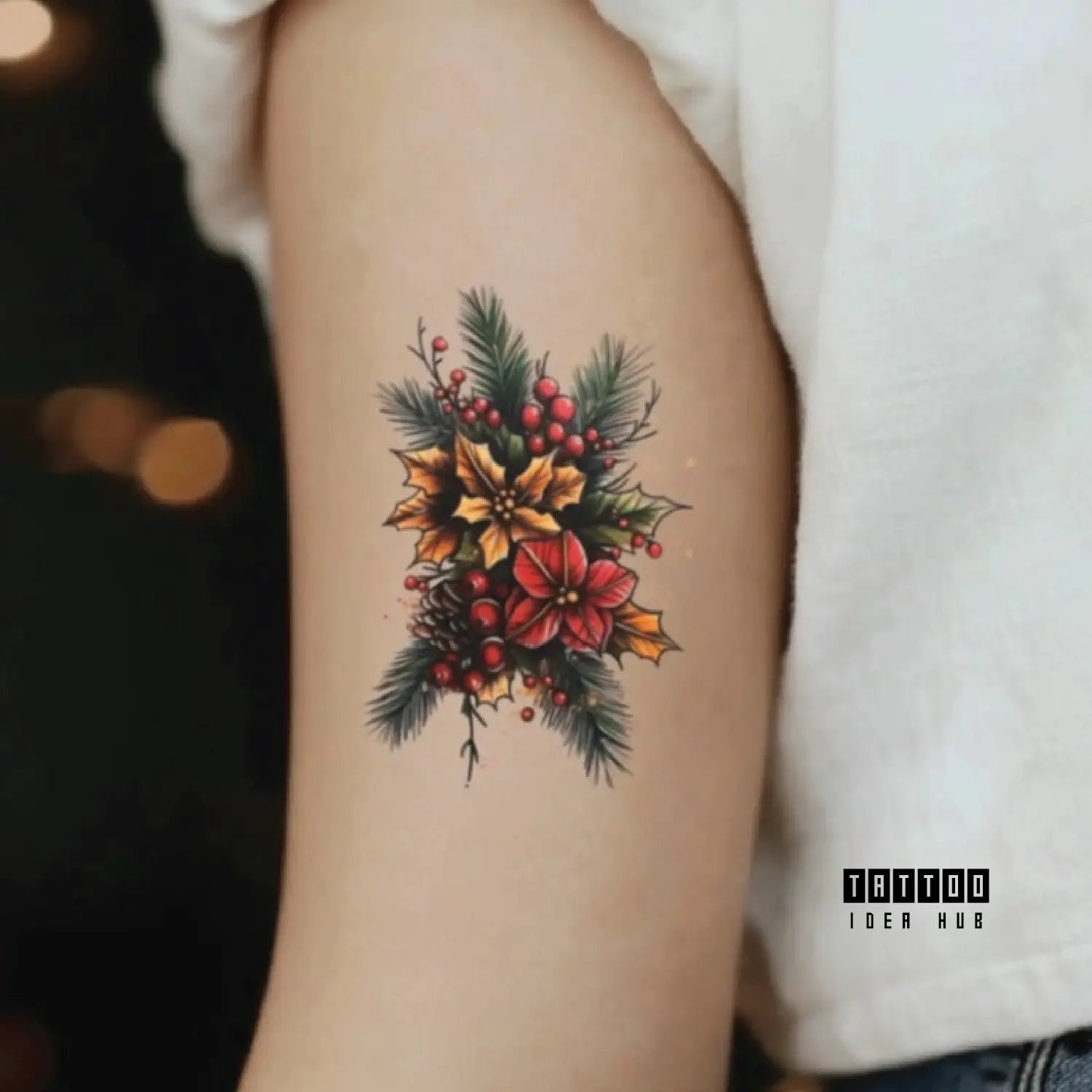 traditional christmas ornament bicep temporary tattoo idea design