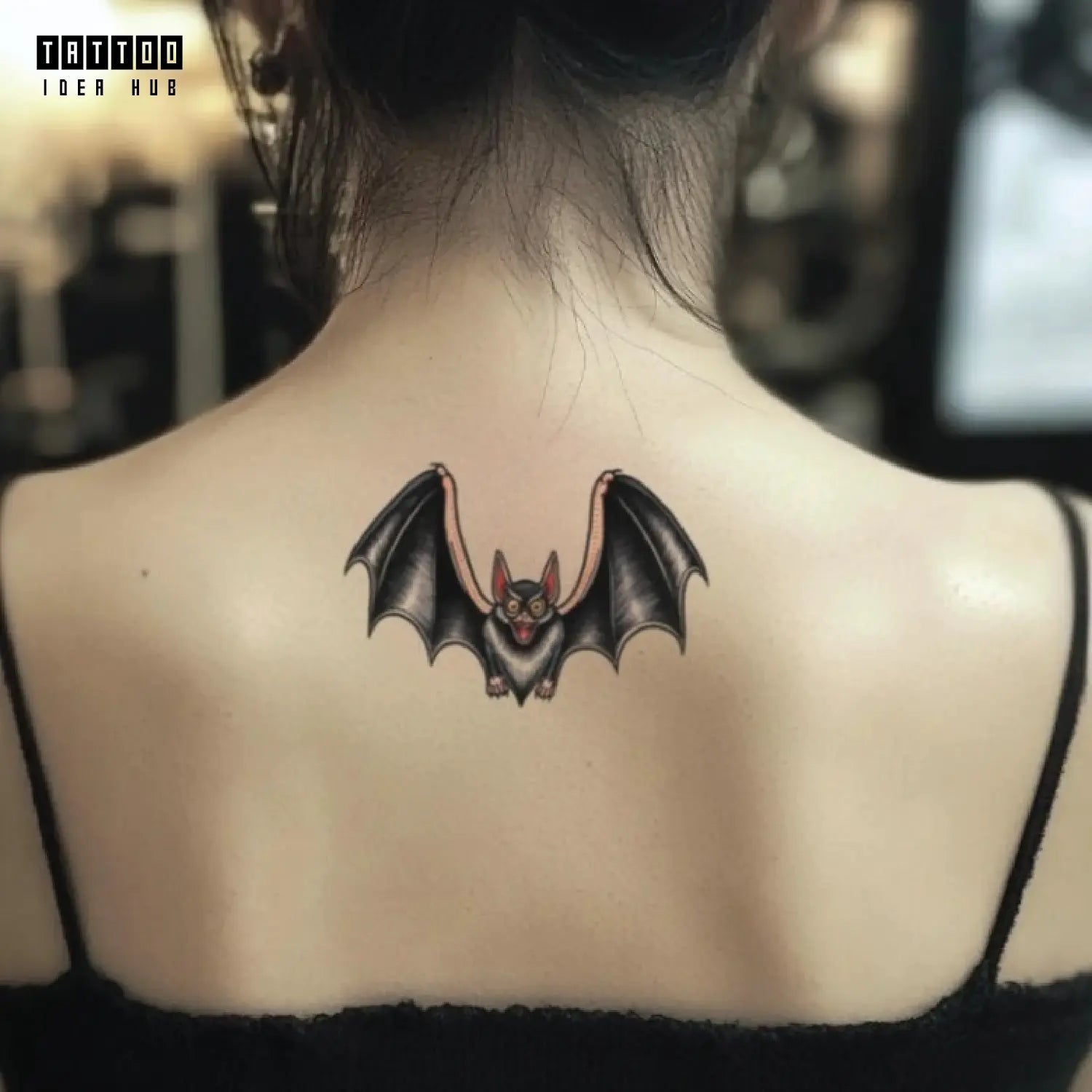 simple traditional bat neck temporary tattoo idea design