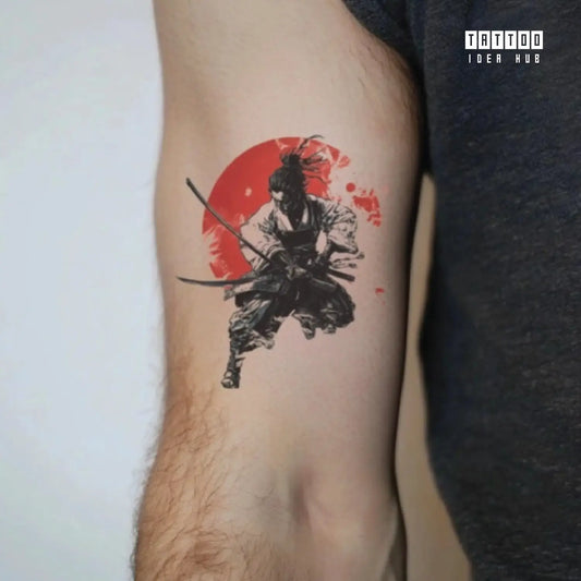 japanese samurai bicep temporary tattoo idea design