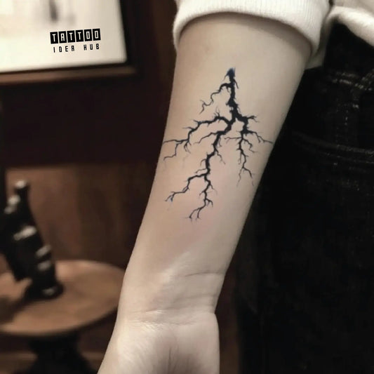 realistic lightning forearm temporary tattoo idea design