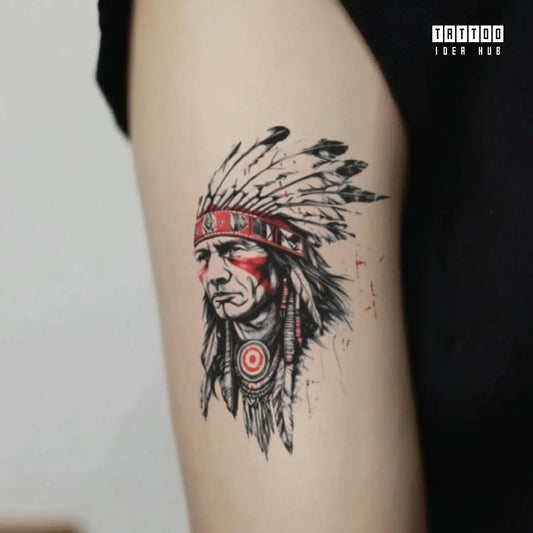 native american portrait bicep temporary tattoo idea design