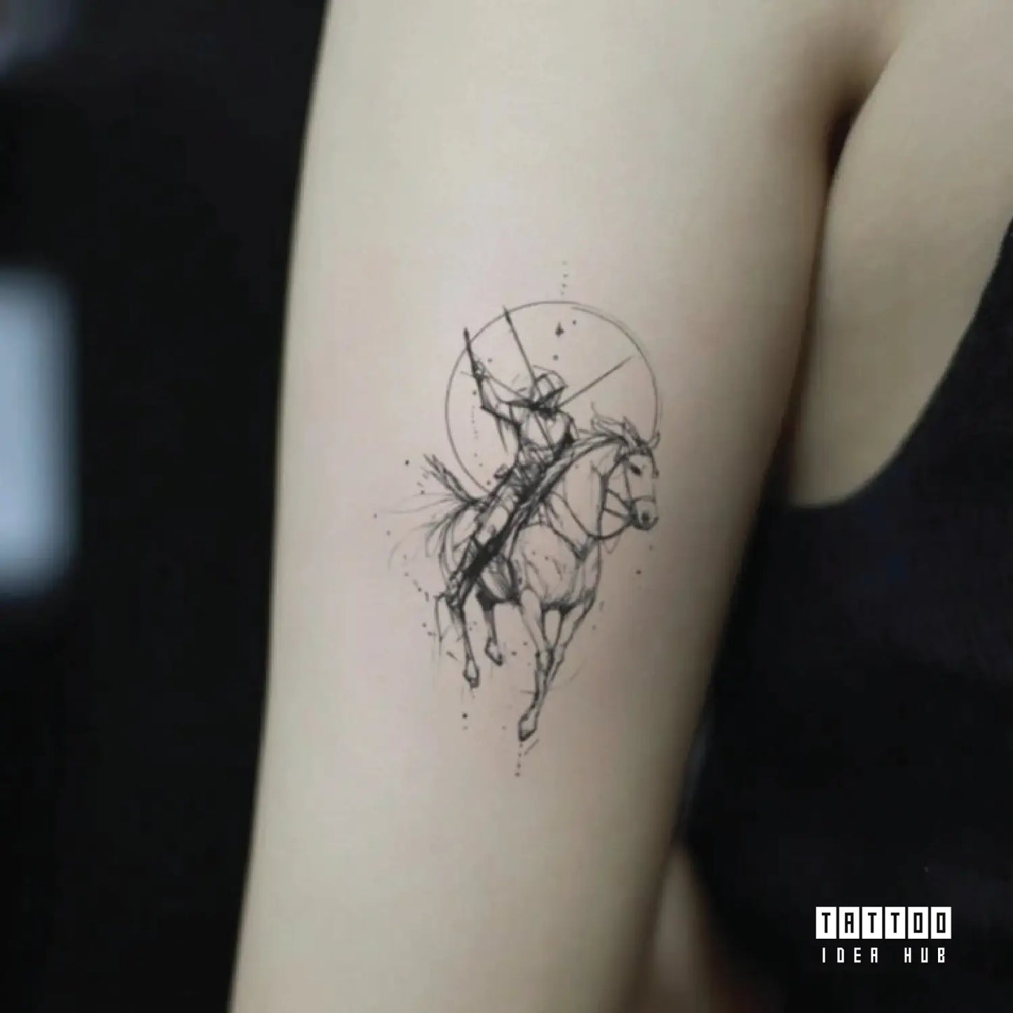 sketchy sagittarius zodiac bicep temporary tattoo idea design