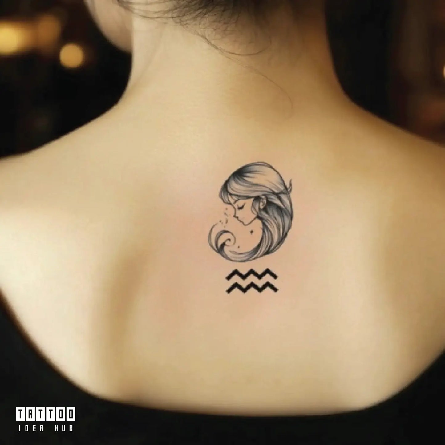 zodiac aquarius symbol astrology neck temporary tattoo idea design