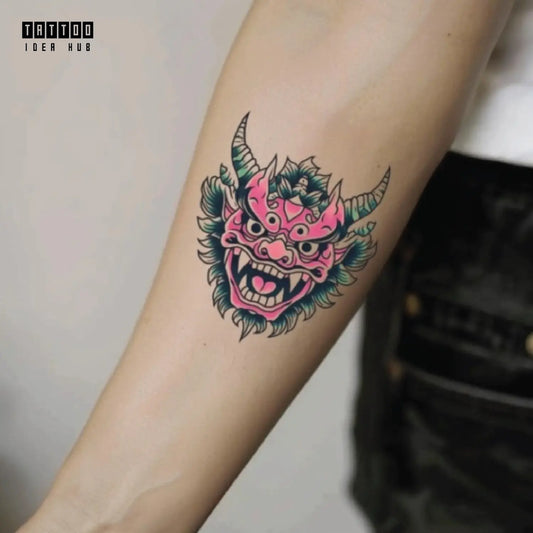 japanese demon forearm temporary tattoo idea design