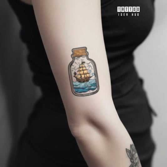 ship in a bottle bicep temporary tattoo idea design