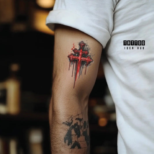 bloody 3 cross bicep temporary tattoo idea design