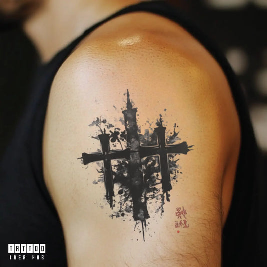 japanese 3 cross bicep temporary tattoo idea design