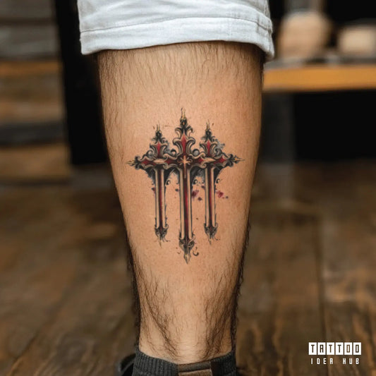 holy 3 cross leg temporary tattoo idea design