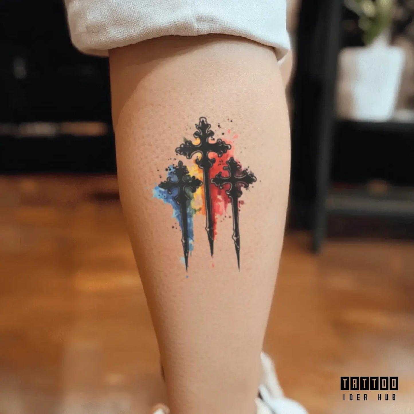 watercolor 3 cross leg temporary tattoo idea design