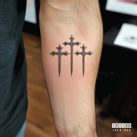 3 cross outline forearm temporary tattoo idea design