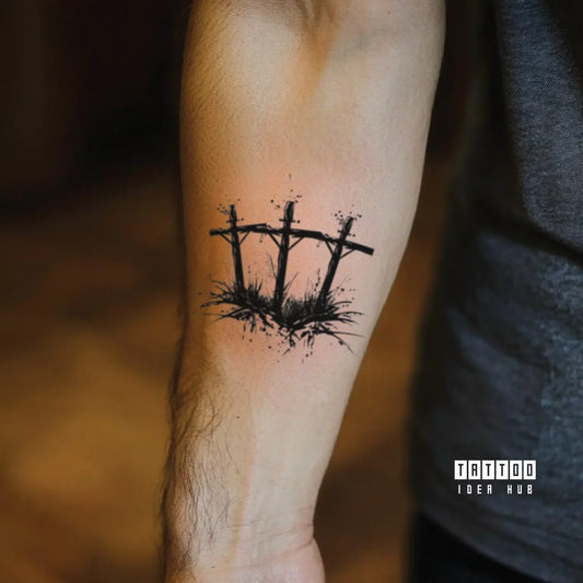 pencil art 3 cross forearm temporary tattoo idea design