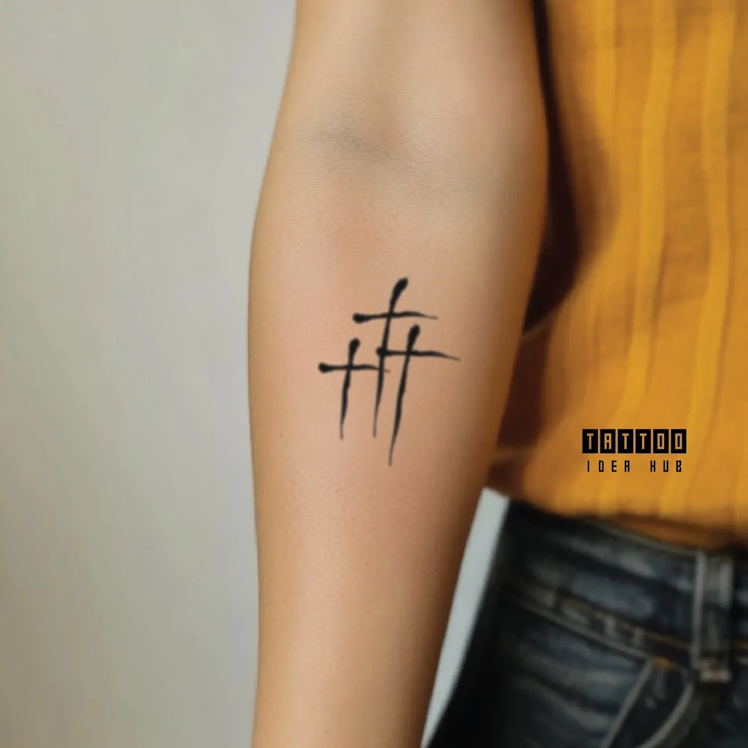 minimalist 3 cross forearm temporary tattoo idea design