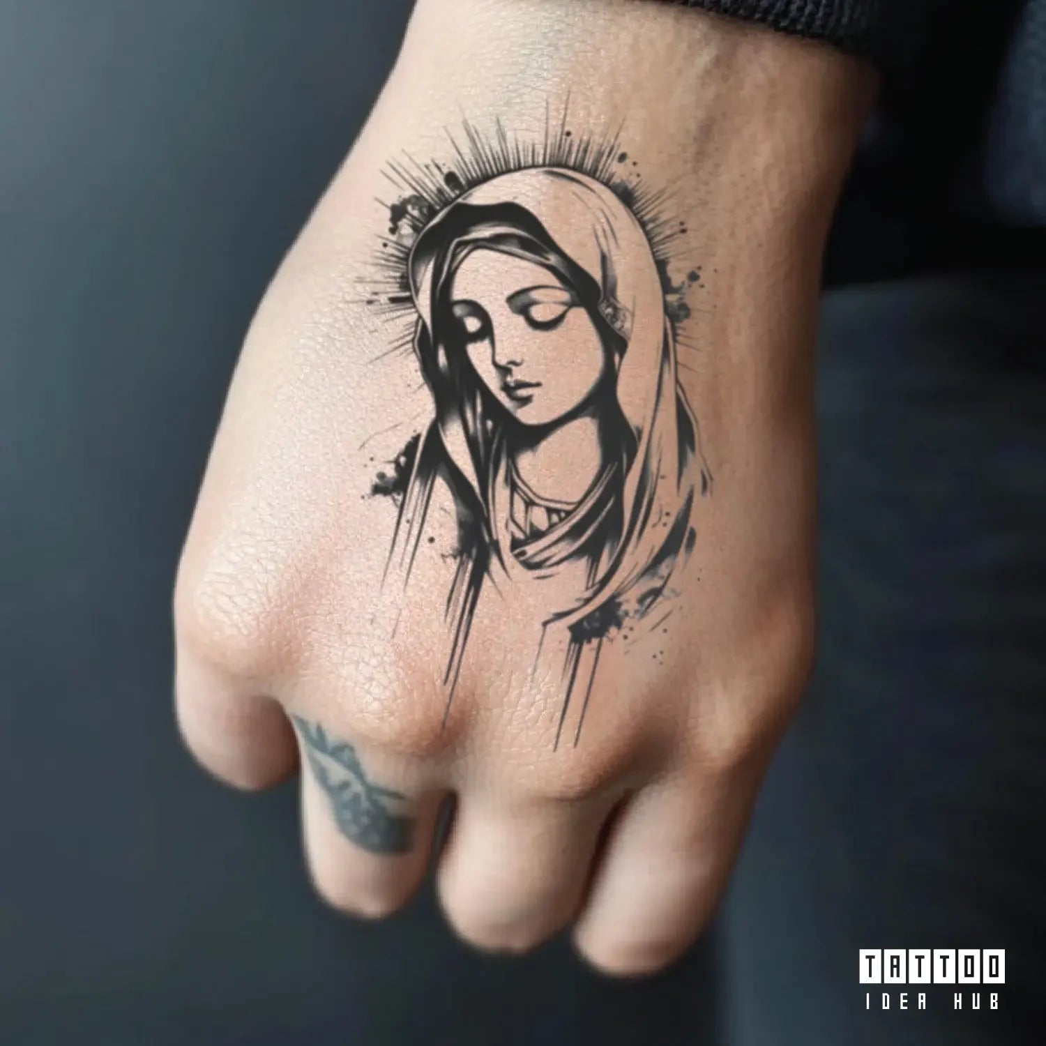 virgin mary hand hand temporary tattoo idea design