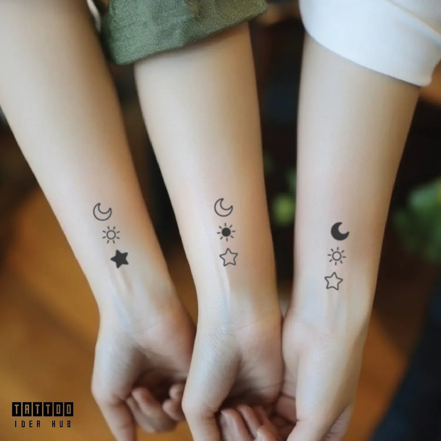 sun moon and stars wrist temporary tattoo idea design