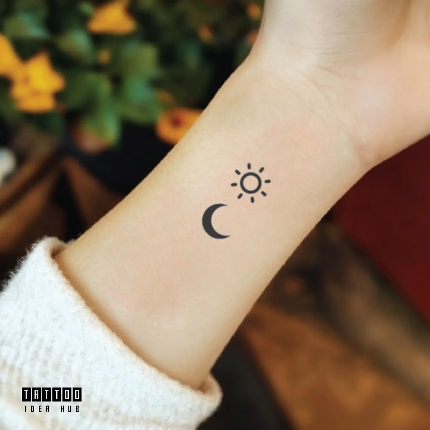 simple small sun and moon wrist temporary tattoo idea design