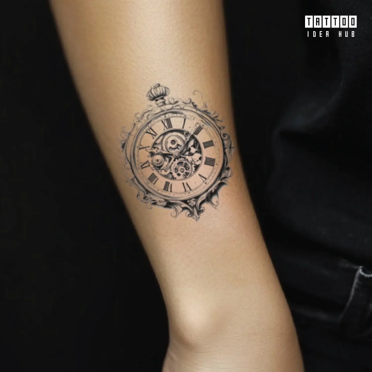 time clock forearm temporary tattoo idea design