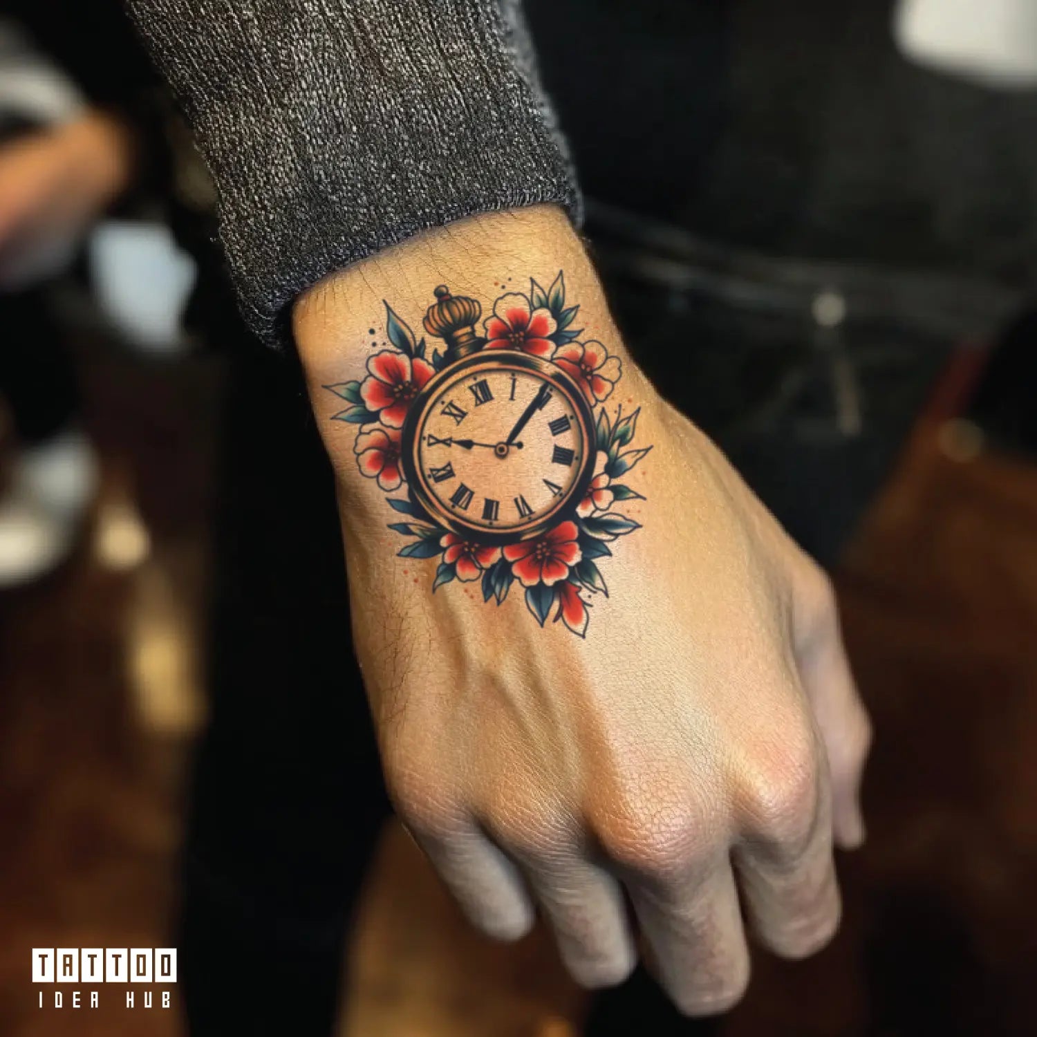 traditional clock hand temporary tattoo idea design