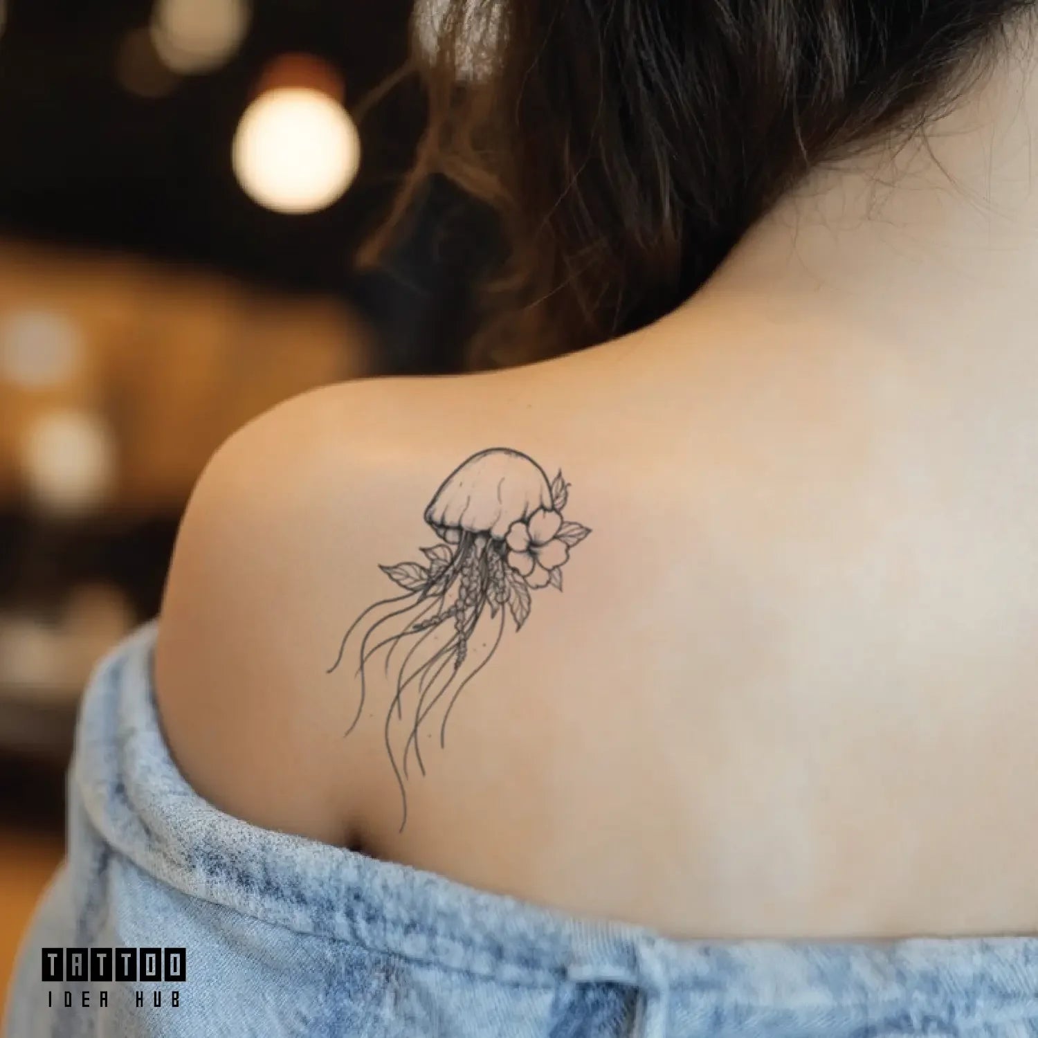 jellyfish flower shoulder temporary tattoo idea design