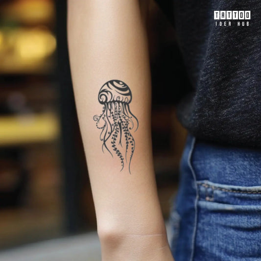 tribal jellyfish forearm temporary tattoo idea design