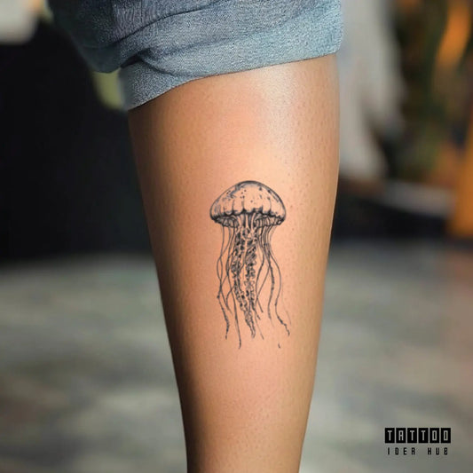 realistic jellyfish leg temporary tattoo idea design