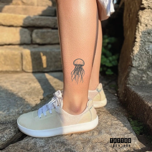 simple jellyfish ankle temporary tattoo idea design