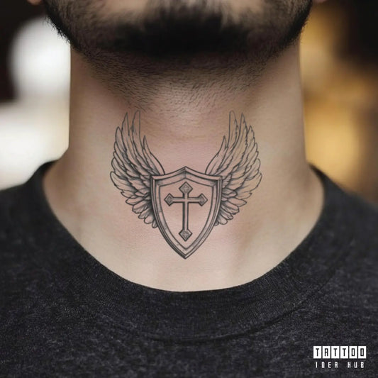 st michael shield throat temporary tattoo idea design